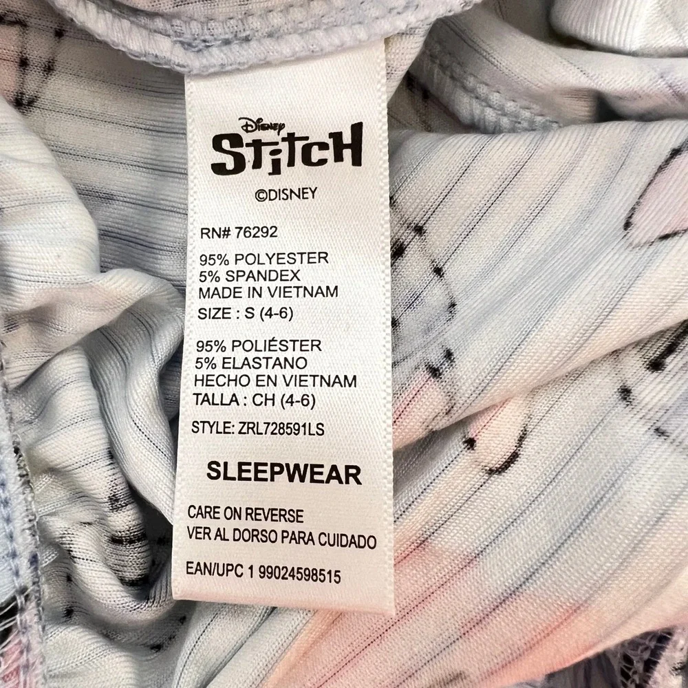 Disney Stitch Tropical Ribbed Pajama Set Womens Small Blue Henley Top Pants 2pc